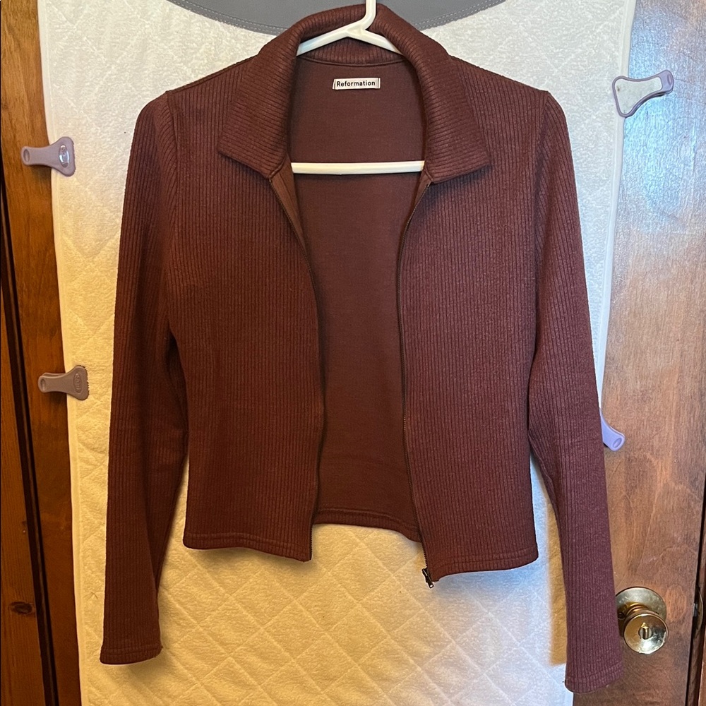 Reformation Cinnamon Brown Griet Ribbed Cardigan Sweater